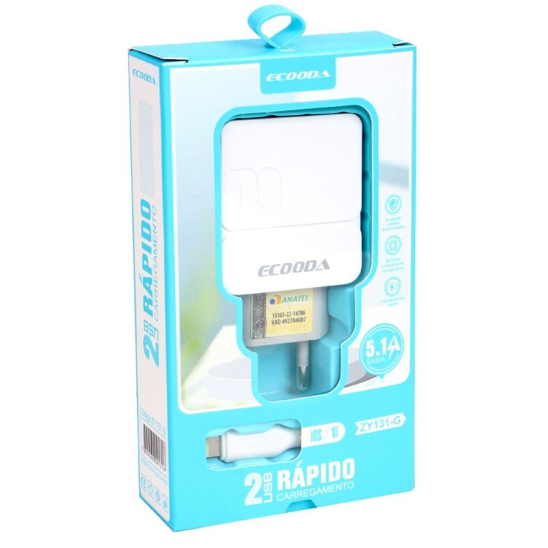 Carregador Completo Com Cabo USB IPhone E Fonte Ecooda