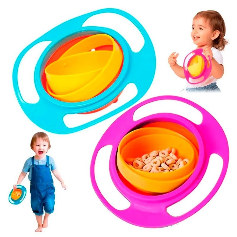 Prato Tigela Infantil Giratório 360 Anti Derramamento Colorida