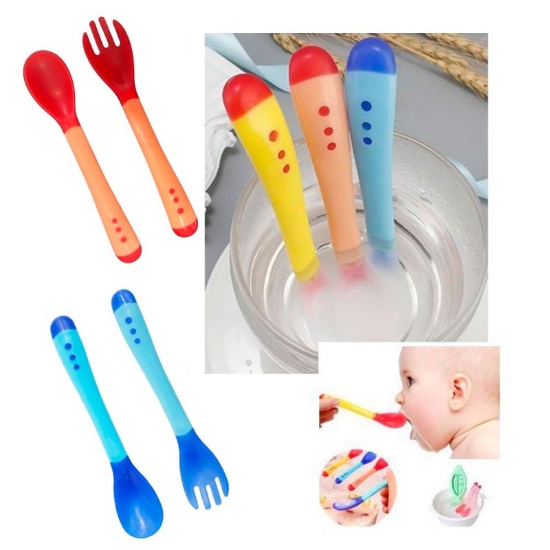 Conjunto De Talheres Infantil Colher + Garfo Plástico Termossensível