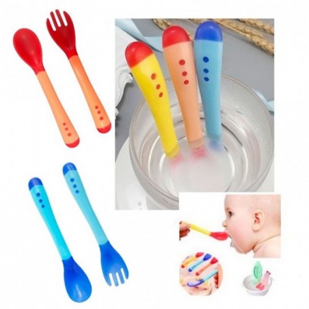 Conjunto De Talheres Infantil Colher + Garfo Plástico Termossensível