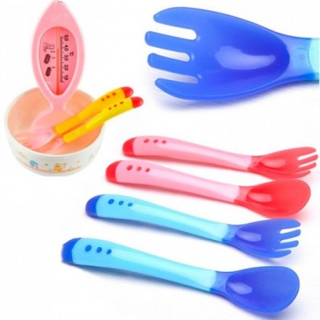 Conjunto De Talheres Infantil Colher + Garfo Plástico Termossensível