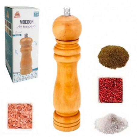 Moedor De Pimenta Sal Manual Triturador Em Madeira 14,5 Cm