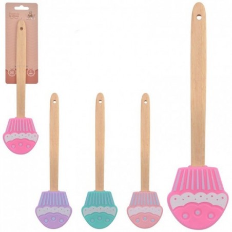 Espátula Colher De CupCake De Silicone Cabo Madeira 28,5Cm