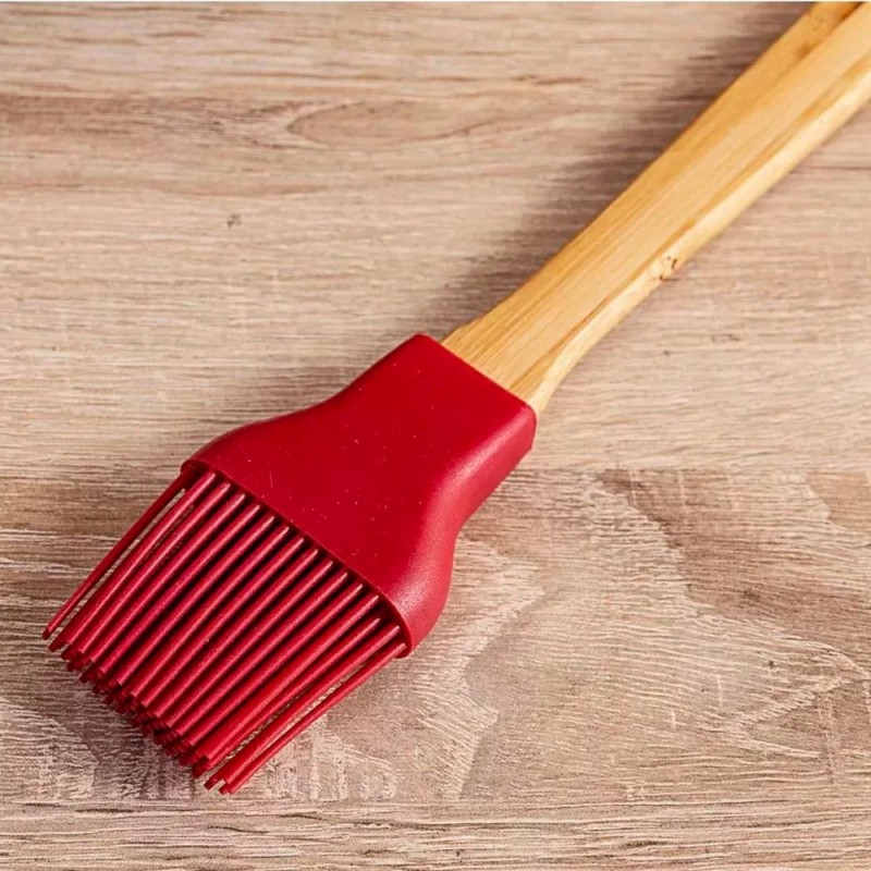 Pincel Culinário Em Silicone Com Cabo Em Madeira Preto 27Cm