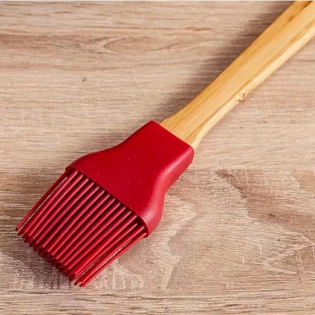 Pincel Culinário Em Silicone Com Cabo Em Madeira Preto 27Cm