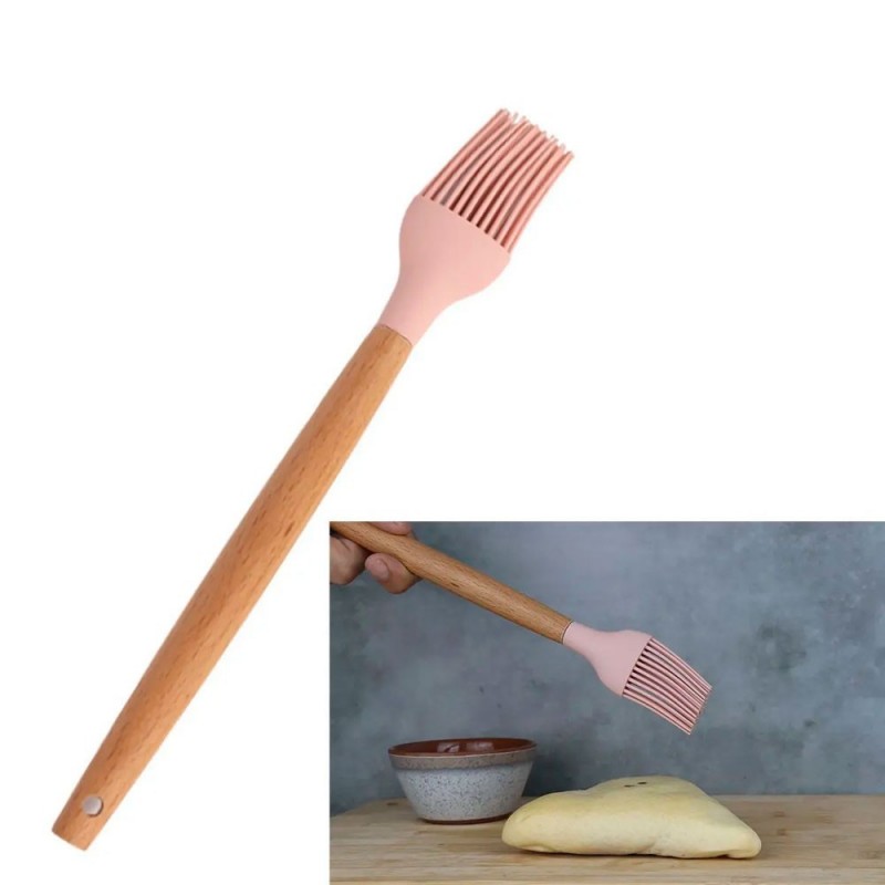 Pincel Culinário Em Silicone Com Cabo Em Madeira Preto 27Cm