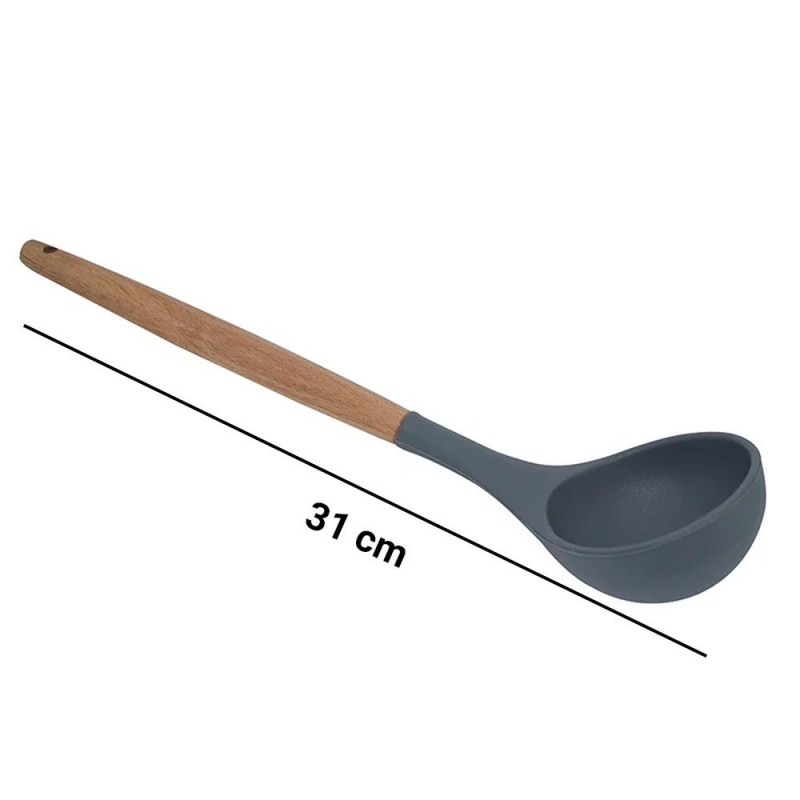 Concha De Silicone Com Cabo De Madeira Utensílio 31Cm