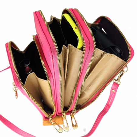 Bolsa Feminina Transversal Porta Celular Com 3 Divisórias