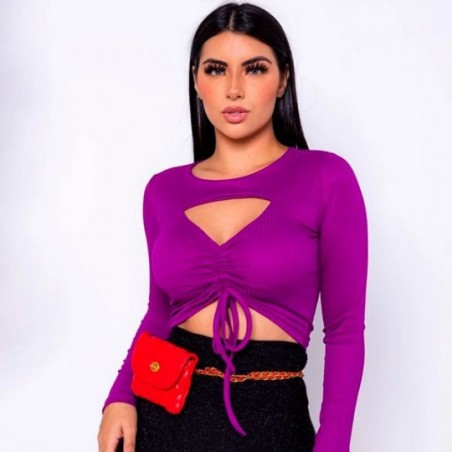 Cropped Blusa Com Amarração Decote Aberto Feminino