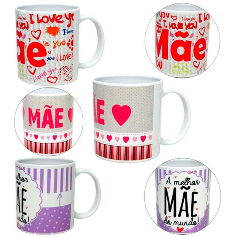 Caneca Dia Das Mães De Plástico 350 ML Estampas Sortidas
