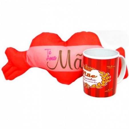 Coração De Pelúcia + Caneca De Plástico Tema Mãe 350 ML