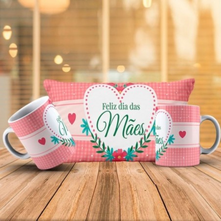 Mini Almofada + Caneca De Plástico Dia Das Mães 350 ML Atacado