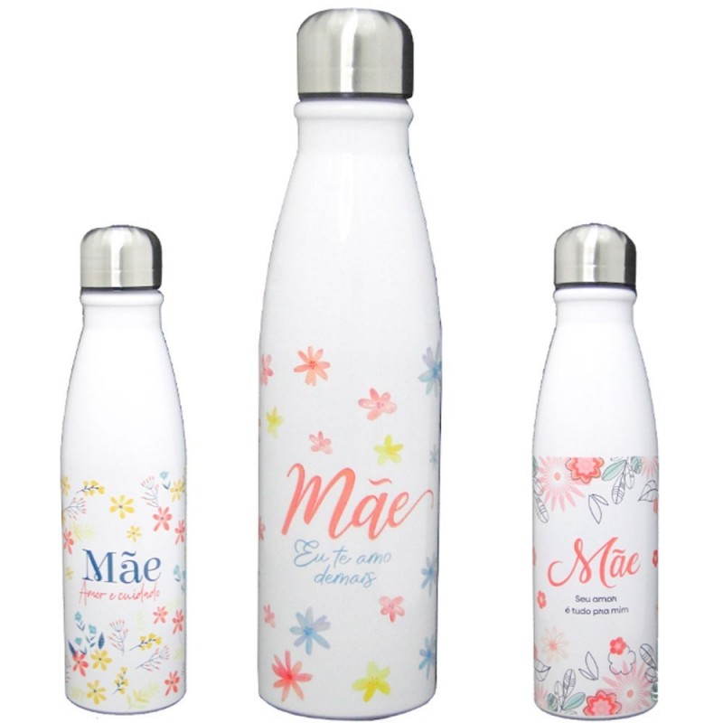 Garrafa Squeeze De Alumínio Frases Tema Mãe 600 ML