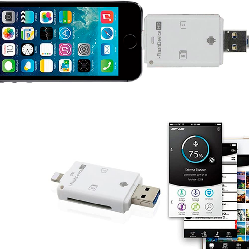 Leitor De Cartão Micro SD Para iPhone Pc Usb Ios 4 Em 1
