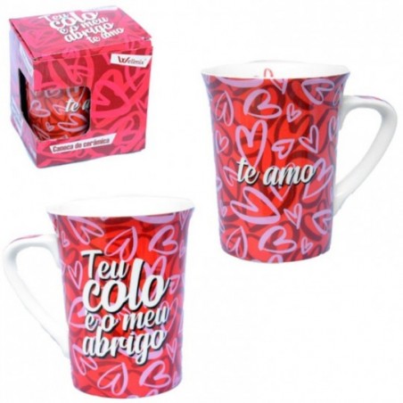 Caneca De Porcelana Tulipa Tema Te Amo 320ml Na Caixa