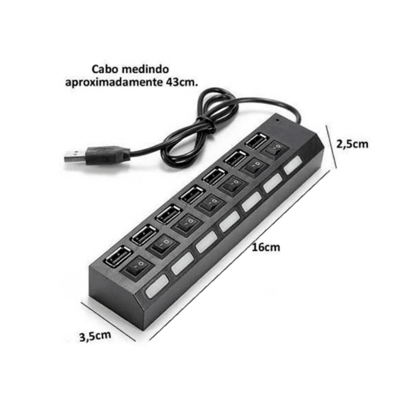 Hub Usb 2.0 7 Portas Switch On/off E Led Indicador