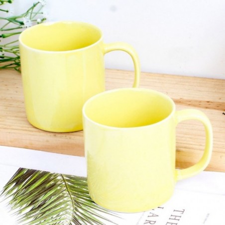 Caneca Xícara De Porcelana Amarela 2 Peças 200Ml Lisa