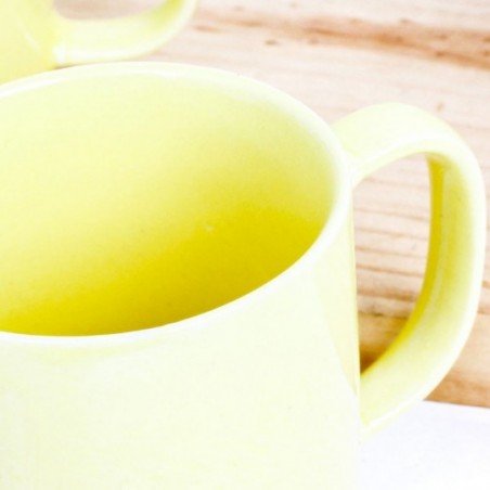 Caneca Xícara De Porcelana Amarela 2 Peças 200Ml Lisa
