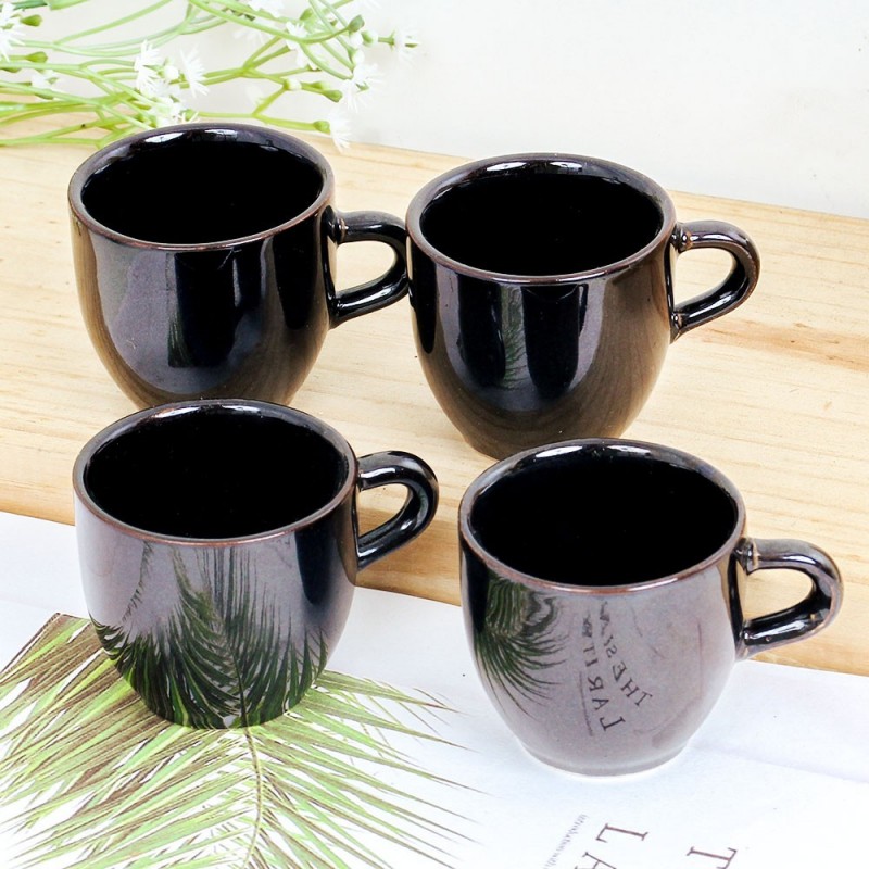 Xícara De Café Canequinha Preta 4 Peças Porcelana 50ML
