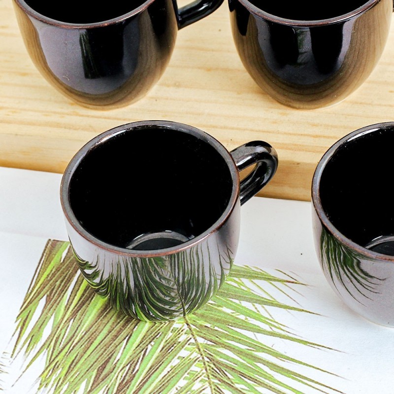 Xícara De Café Canequinha Preta 4 Peças Porcelana 50ML