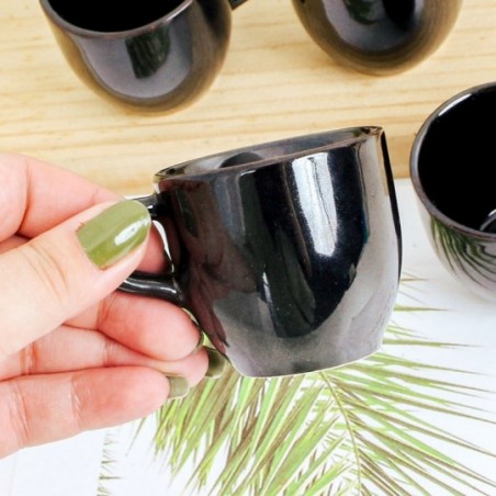 Xícara De Café Canequinha Preta 4 Peças Porcelana 50ML