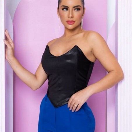 Cropped Corset Feminina Com Bojo Cirrê Em V