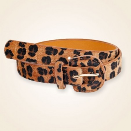 Cinto Feminino Animal Print Camurça Fivela Arredondada Oncinha