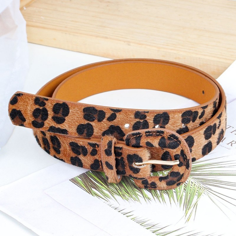 Cinto Feminino Animal Print Camurça Fivela Arredondada Oncinha
