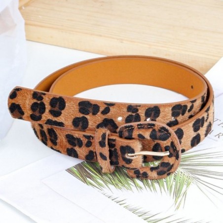 Cinto Feminino Animal Print Camurça Fivela Arredondada Oncinha
