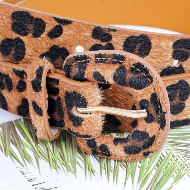 Cinto Feminino Animal Print Camurça Fivela Arredondada Oncinha
