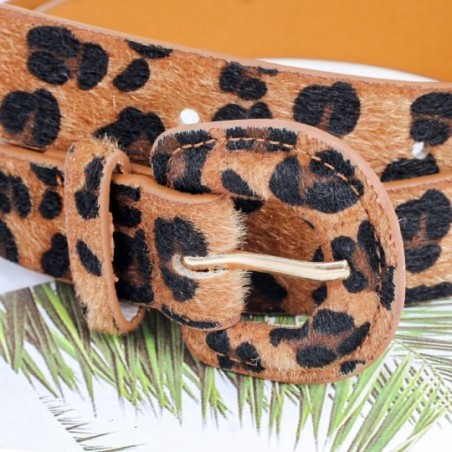 Cinto Feminino Animal Print Camurça Fivela Arredondada Oncinha