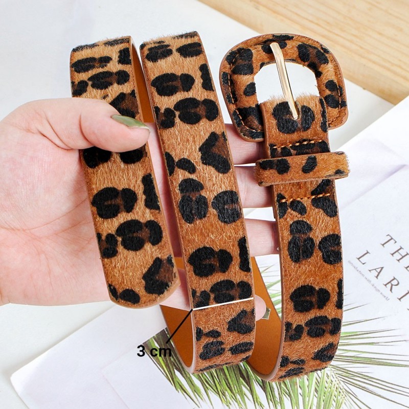 Cinto Feminino Animal Print Camurça Fivela Arredondada Oncinha