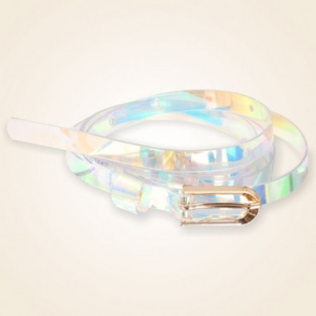 Cinto Feminino Fino Transparente Bicolor Com Fivela Dourada