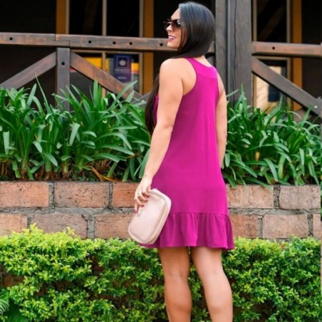 Vestido Feminino Liso Regata Curto Decote Com Detalhes Dourados