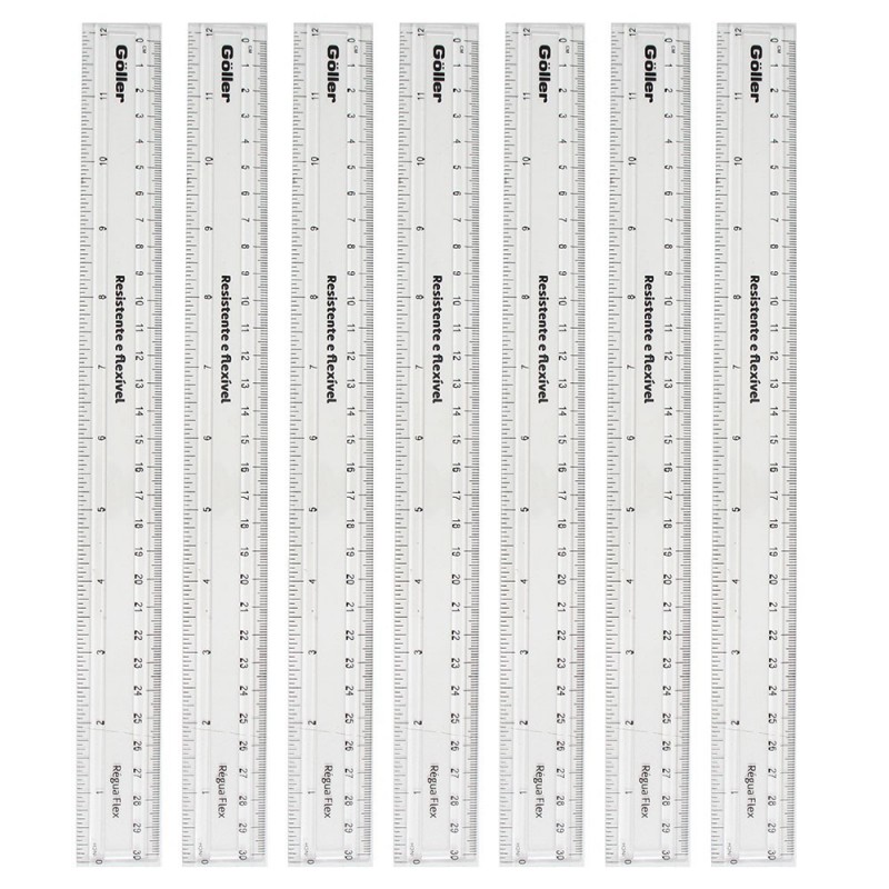 Kit 7 Réguas Reta Escolar Flex 30 cm