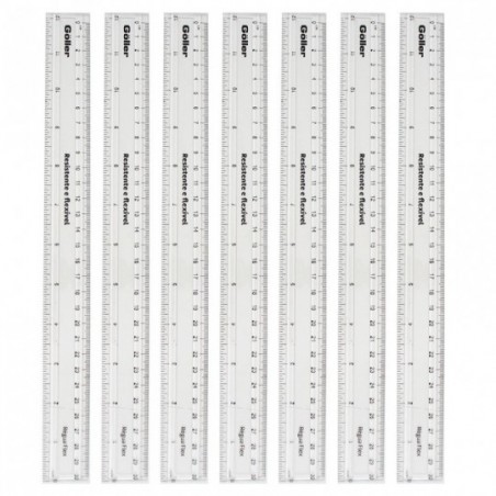 Kit 7 Réguas Reta Escolar Flex 30 cm