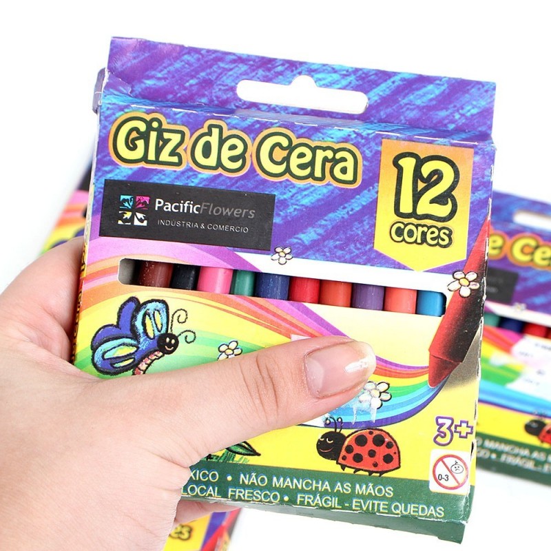 Caixinha De Giz De Cera Colorido Com 12 Cores
