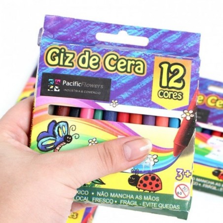 Caixinha De Giz De Cera Colorido Com 12 Cores