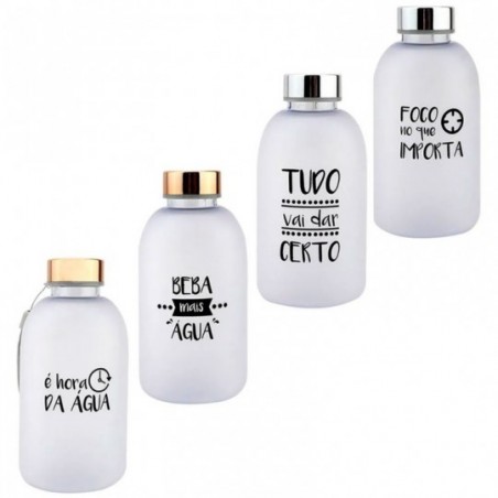 Garrafa Squeese De Plástico 600 ML Emborrachada Com Frases
