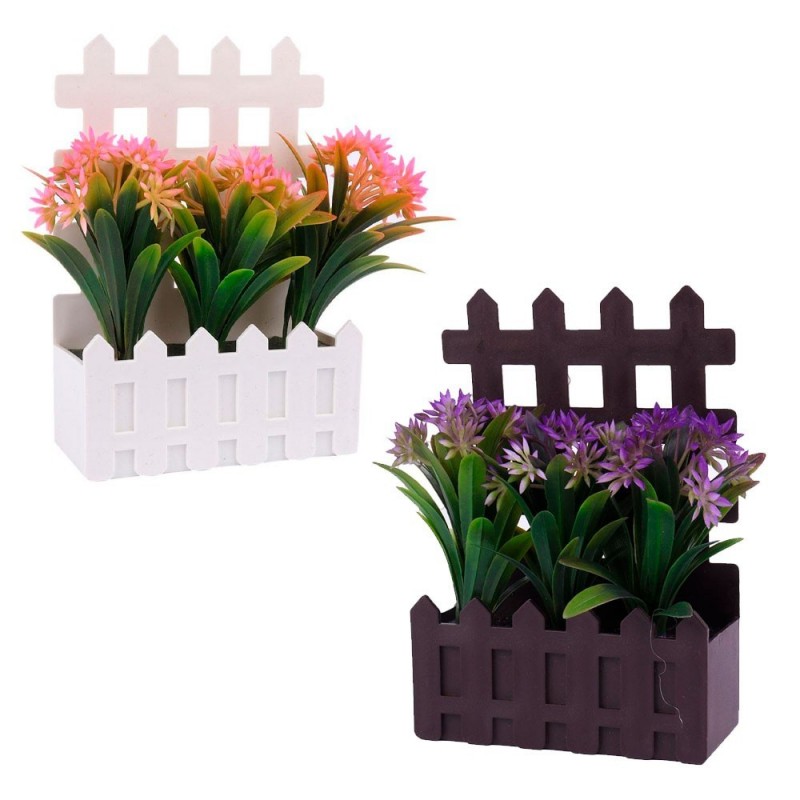 Planta Com Vaso Cerca Decorativo De Plástico Artificial Com Flor