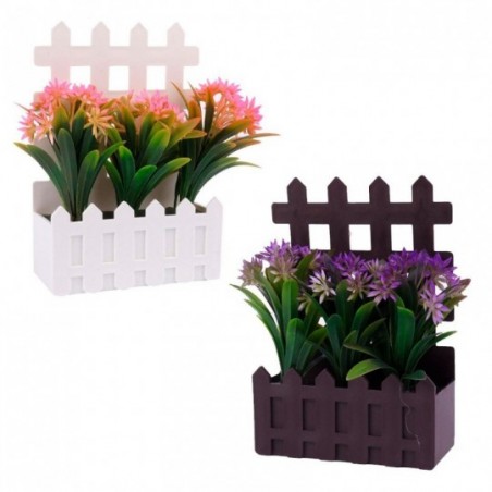 Planta Com Vaso Cerca Decorativo De Plástico Artificial Com Flor