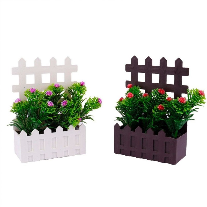 Planta Com Vaso Cerca Decorativo De Plástico Artificial Com Flor
