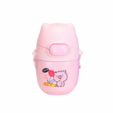 Garrafa Infantil Desenho Animado Com Canudo E Alça 350ml