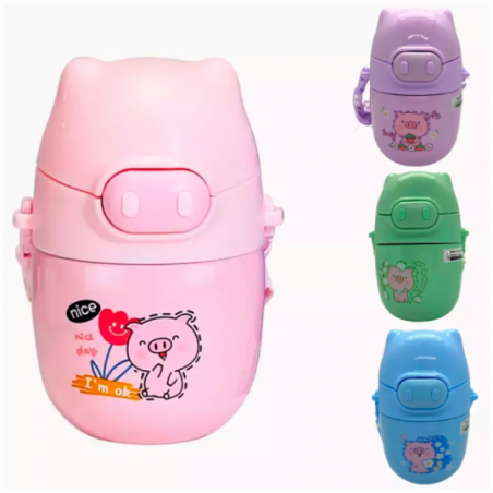 Garrafa Infantil Desenho Animado Com Canudo E Alça 350ml