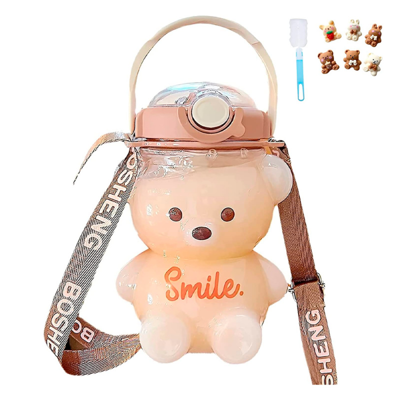 Garrafa De Água Em Forma De Urso Com Canudo E Alça Infantil