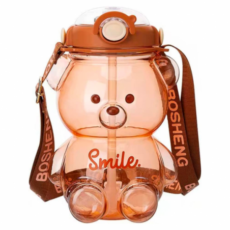 Garrafa De Água Em Forma De Urso Com Canudo E Alça Infantil