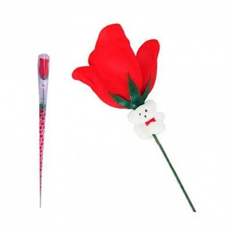 Kit 3 Rosas Flor Artificial Plástico Com Ursinho Vermelha
