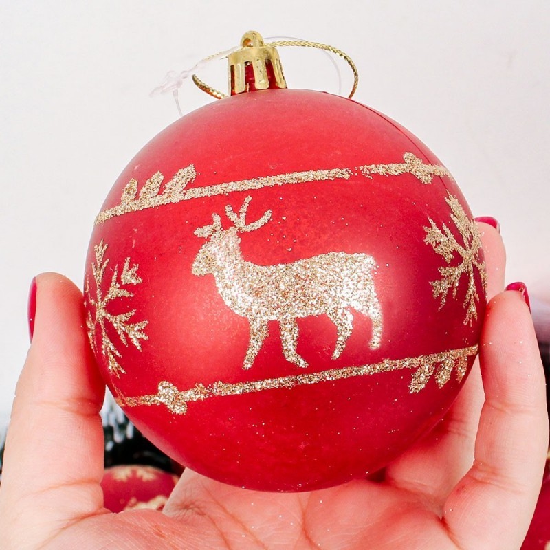 Kit 12 Bolas De Natal Decorada C/ Glitter Figuras Natalinas 8 cm