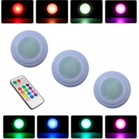 3 Spots Luminárias Lâmpadas Redondas Sem Fio Led Coloridas