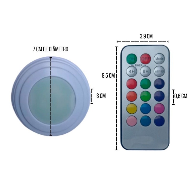 3 Spots Luminárias Lâmpadas Redondas Sem Fio Led Coloridas